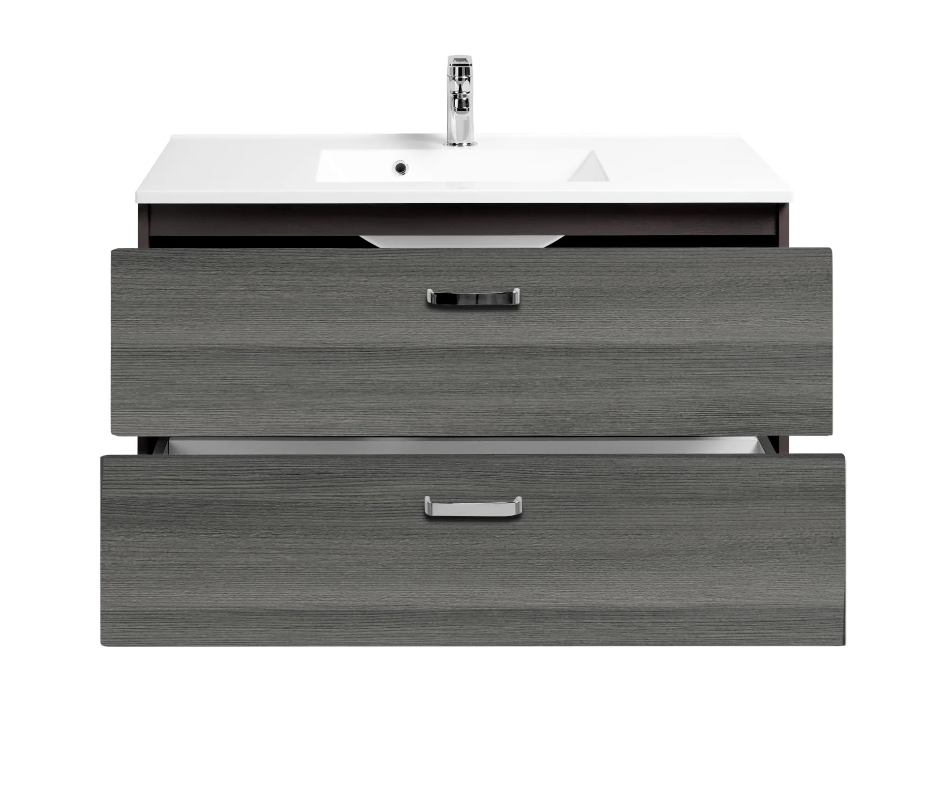 Waschtischunterschrank Bobbi 100cm mit 2 Schubladen und Keramikwaschbecken - graphit/quecksilber