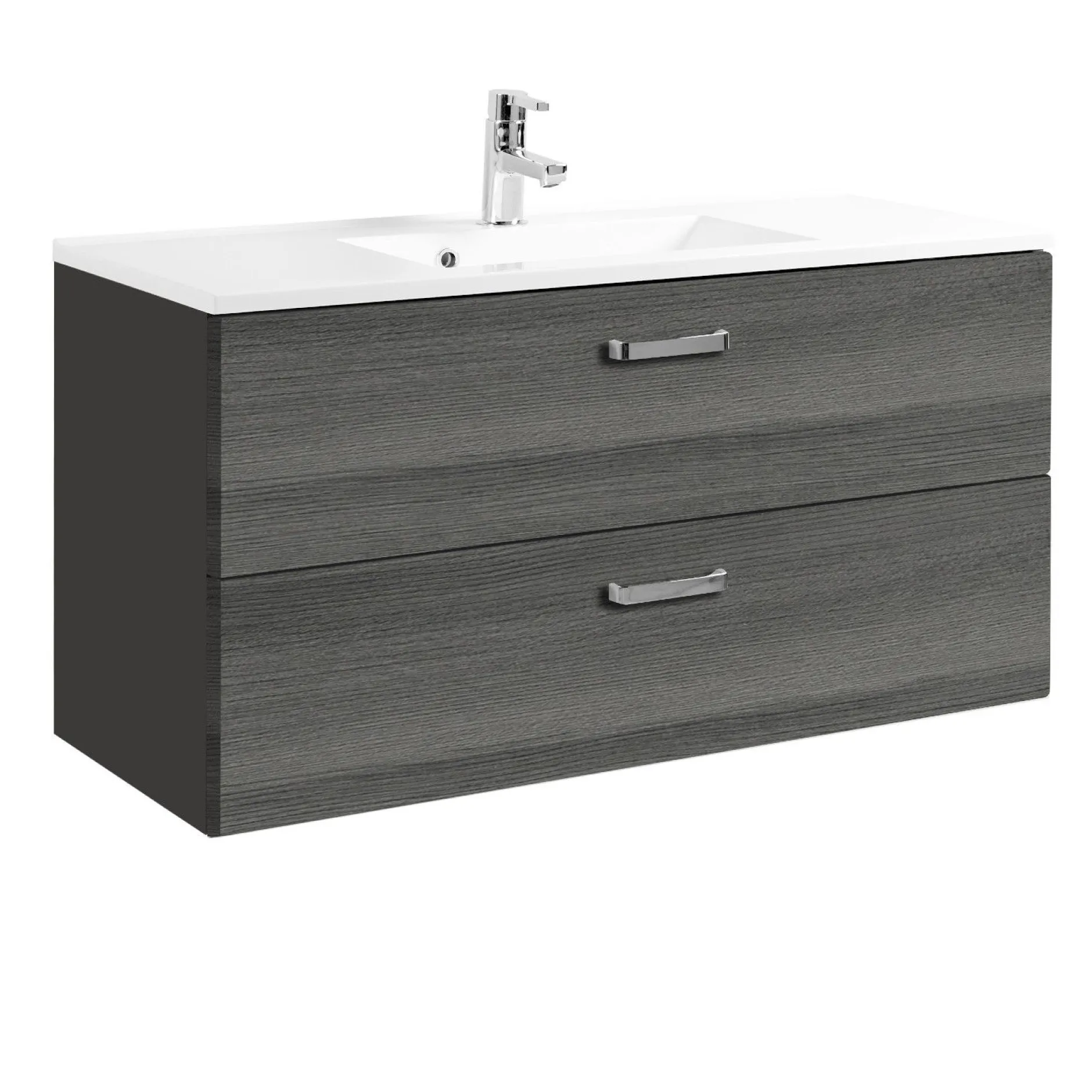 Waschtischunterschrank Bobbi 100cm mit 2 Schubladen und Keramikwaschbecken - graphit/quecksilber