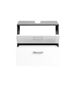 Waschtischunterschrank Bobbi 60cm 1 Tür und 1 Schublade - graphit/hochglanz-weiß