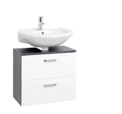 Waschtischunterschrank Bobbi 60cm 1 Tür und 1 Schublade - graphit/hochglanz-weiß