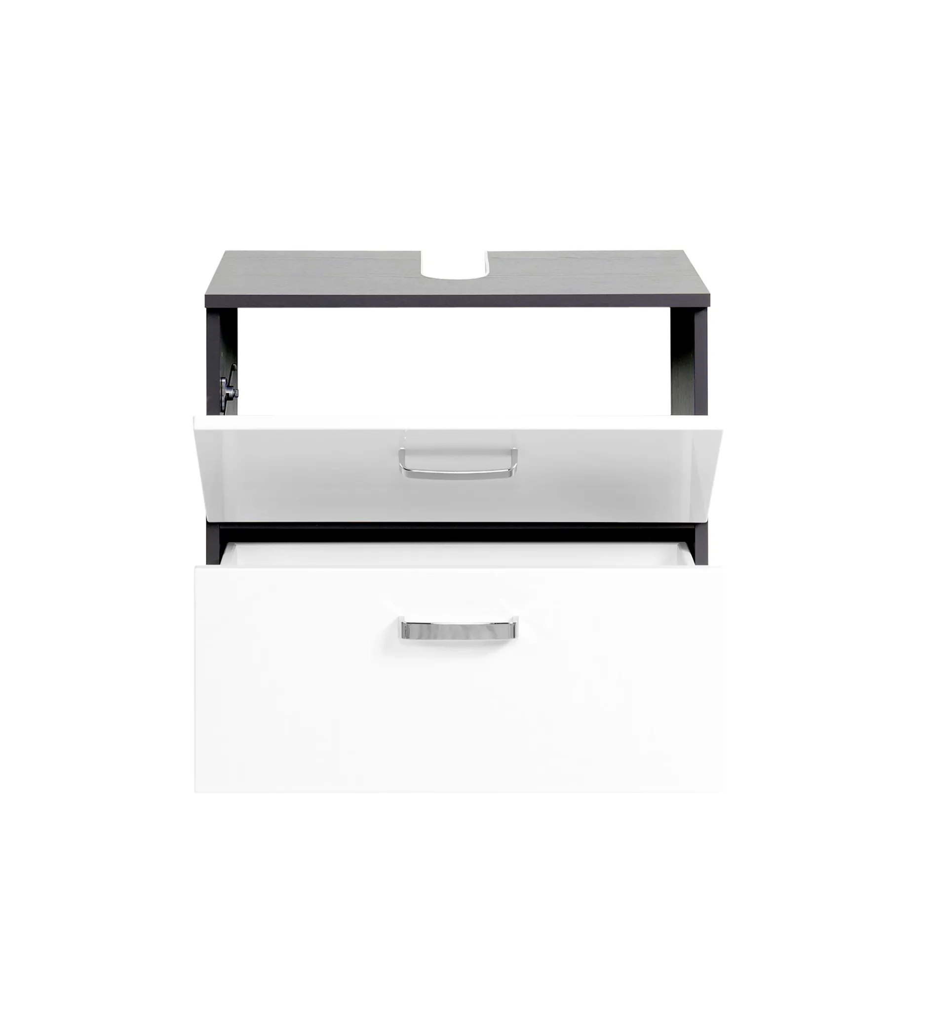 Waschtischunterschrank Bobbi 60cm 1 Tür und 1 Softclose-Schublade - graphit/hochglanz-weiß