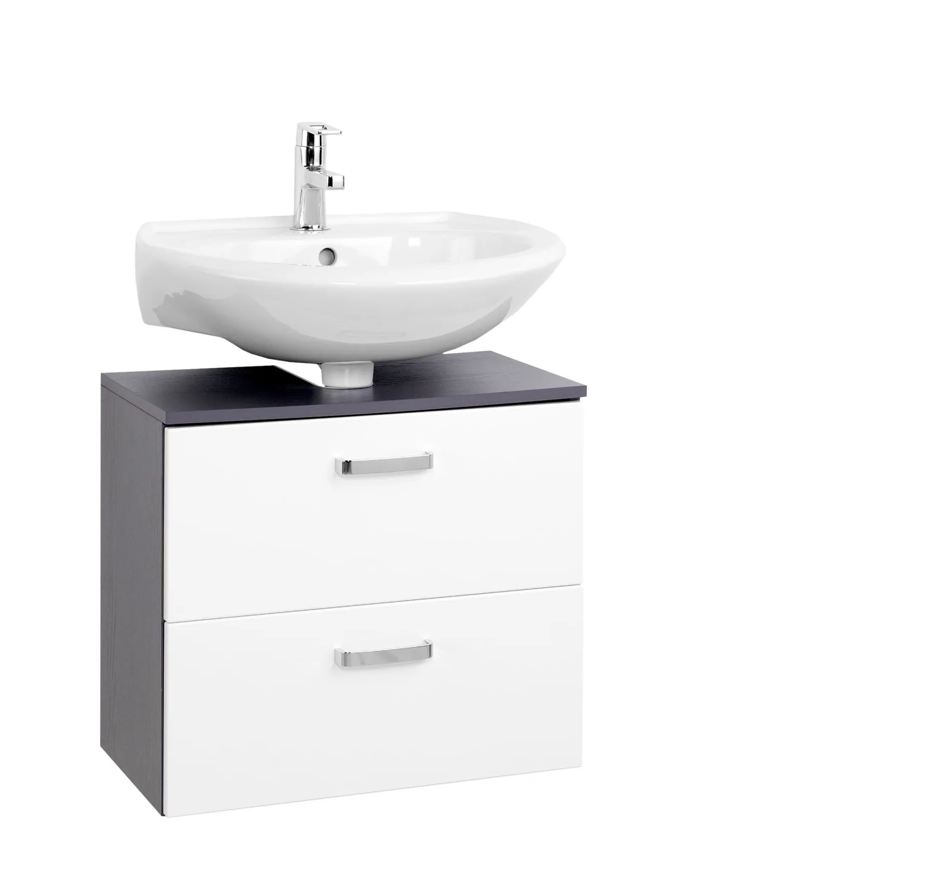 Waschtischunterschrank Bobbi 60cm 1 Tür und 1 Softclose-Schublade - graphit/hochglanz-weiß