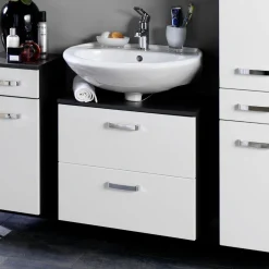Waschtischunterschrank Bobbi 60cm 1 Tür und 1 Softclose-Schublade - graphit/hochglanz-weiß