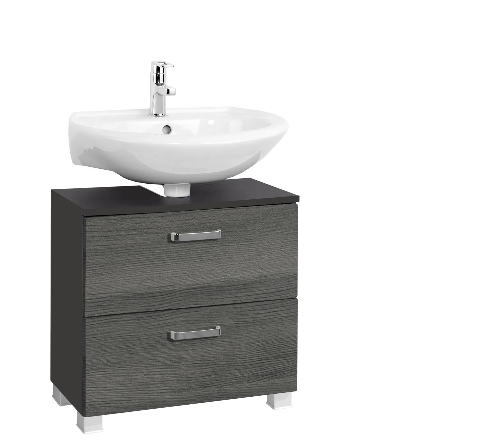 Waschtischunterschrank Bobbi 60cm 1 Tür und 1 Softclose-Schublade - graphit/graue Eiche