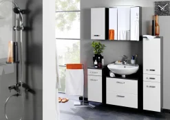 Waschtischunterschrank Bobbi 70cm 1 Tür und 1 Softclose-Schublade - graphit/hochglanz-weiß