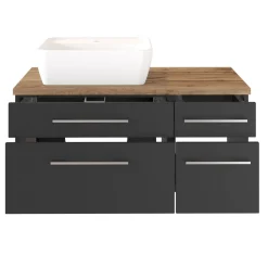 Waschtischunterschrank Dasa (links) 90cm mit 4 Schubladen - graphit/mattgrau
