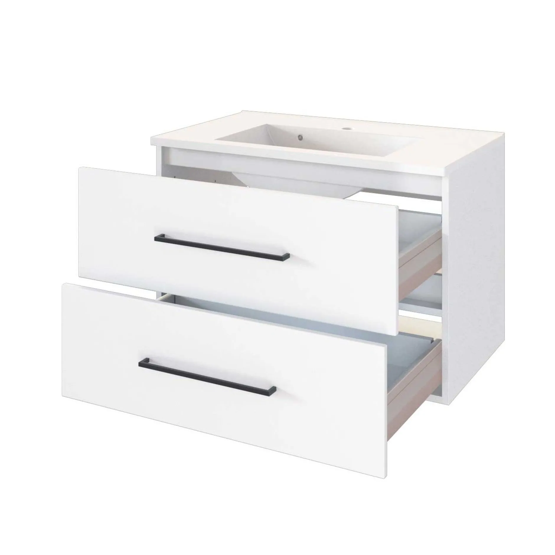 Waschtischunterschrank Dusan 80cm mit 2 Schubladen - weiß