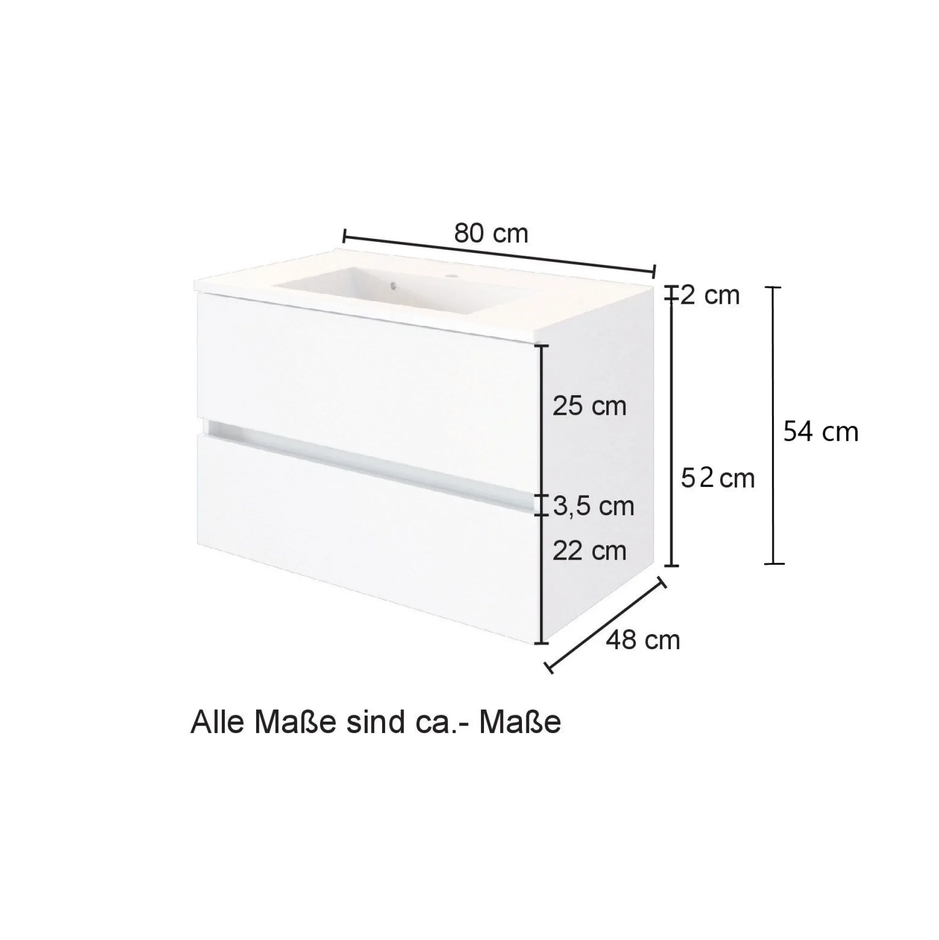 Waschtischunterschrank Helina 80cm mit 2 Schubladen - Eiche/Weiß