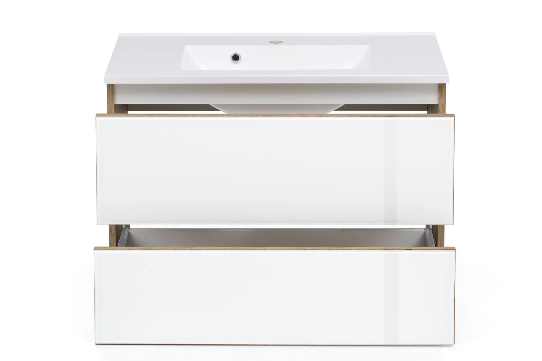 Waschtischunterschrank Helina 80cm mit 2 Schubladen - Eiche/Weiß