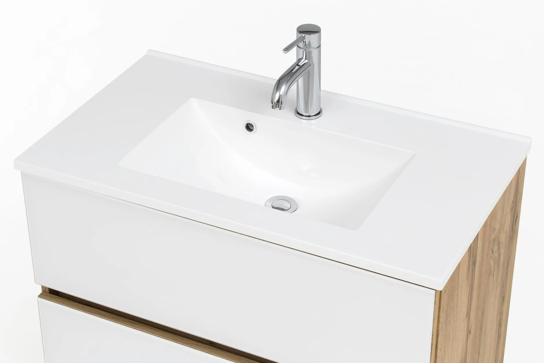 Waschtischunterschrank Helina 80cm mit 2 Schubladen - Eiche/Weiß