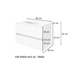 Waschtischunterschrank Helina 80cm mit 2 Schubladen - Eiche/grau