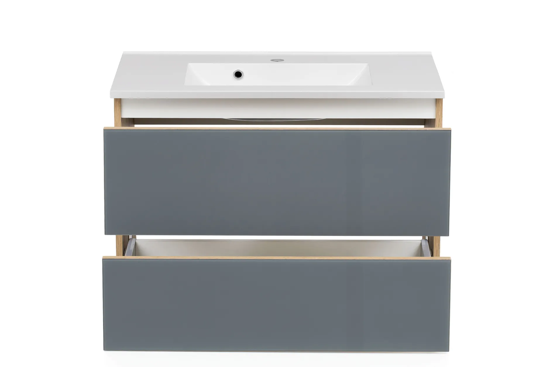 Waschtischunterschrank Helina 80cm mit 2 Schubladen - Eiche/grau
