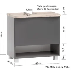 Waschtischunterschrank Karan 61cm 1 Schublade - anthrazit/quecksilber