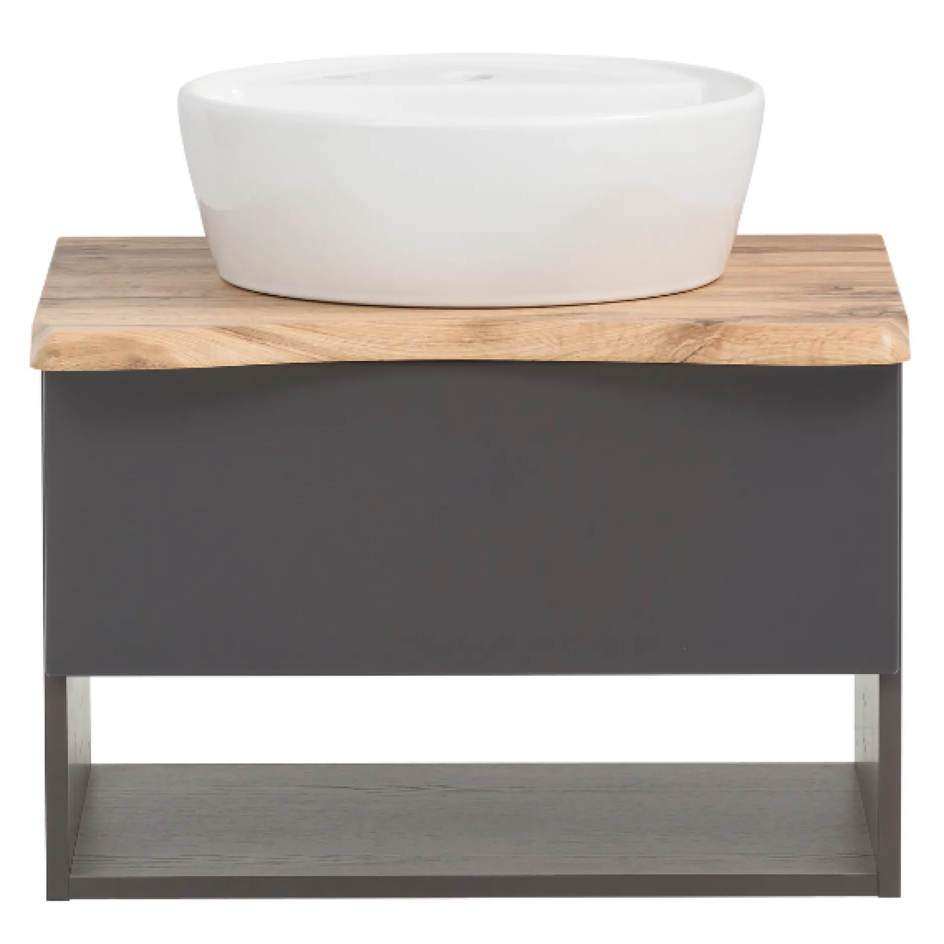 Waschtischunterschrank Karan 61cm mit Waschbecken und 1 Schublade - anthrazit/eiche