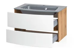Waschtischunterschrank Kornel 80cm grau Waschbecken - Eiche/mattweiß