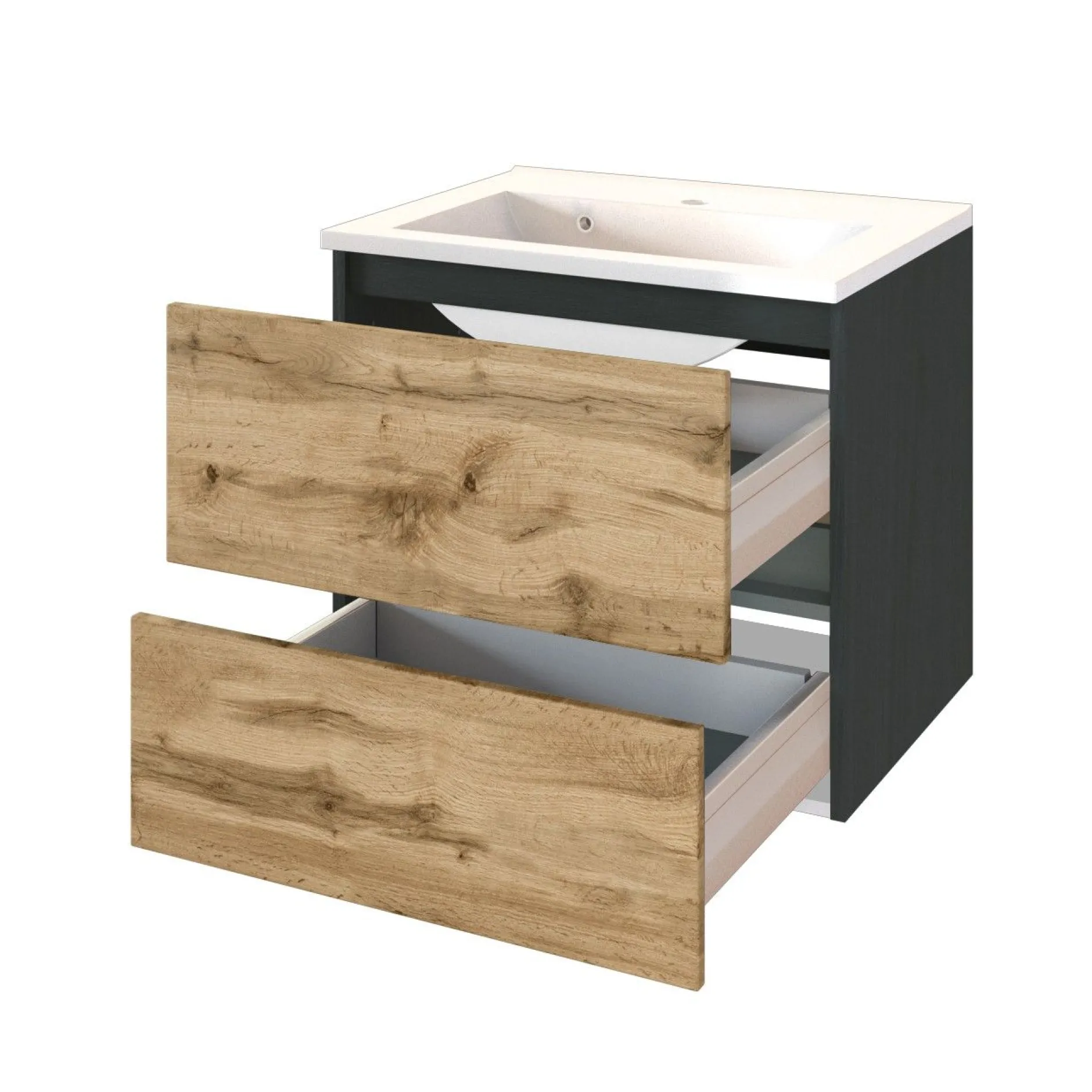 Waschtischunterschrank Luna 60cm 2 Schubladen - graphit/quecksilber