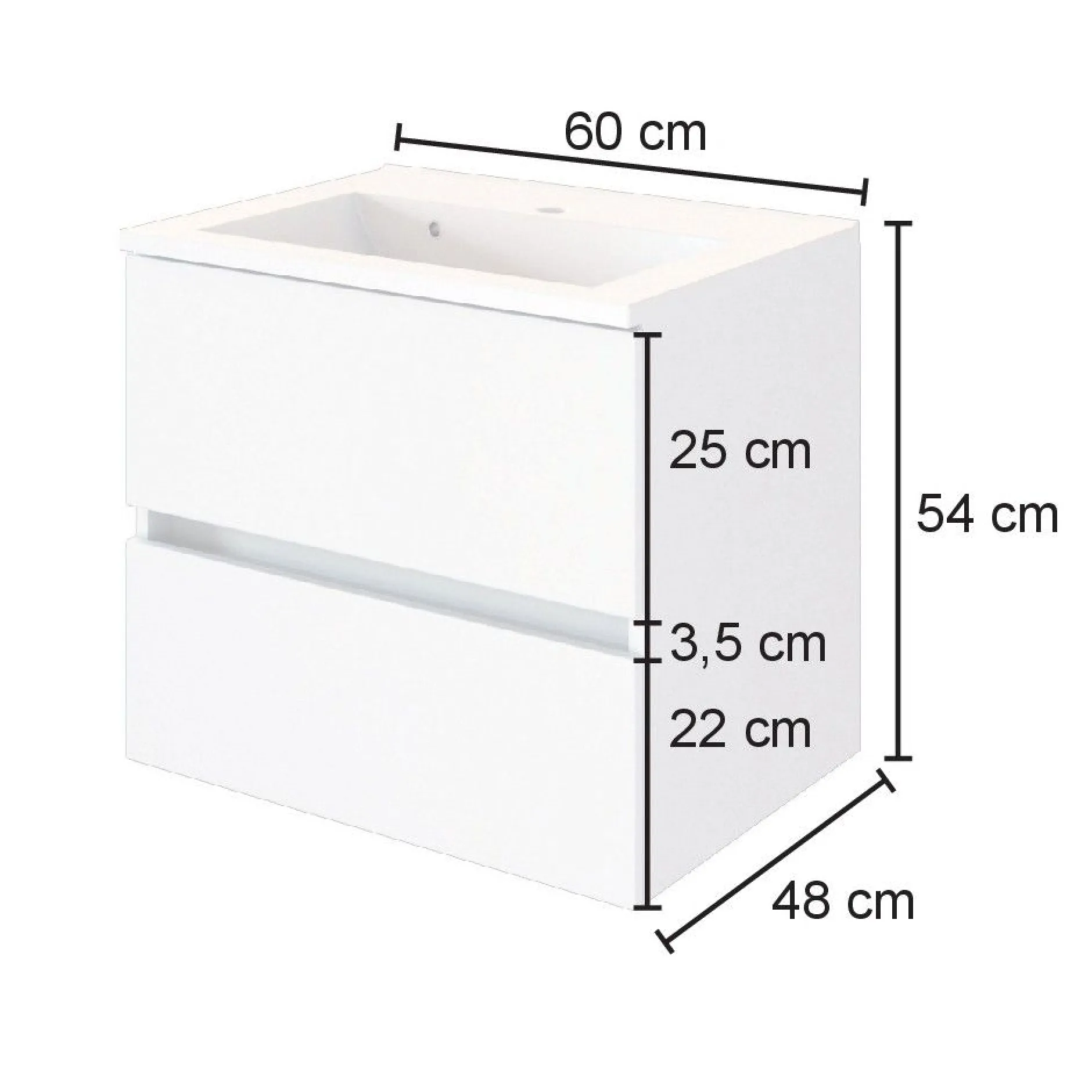 Waschtischunterschrank Luna 60cm 2 Schubladen - graphit/quecksilber