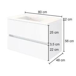 Waschtischunterschrank Luna 80cm 2 Schubladen - Eiche/grau