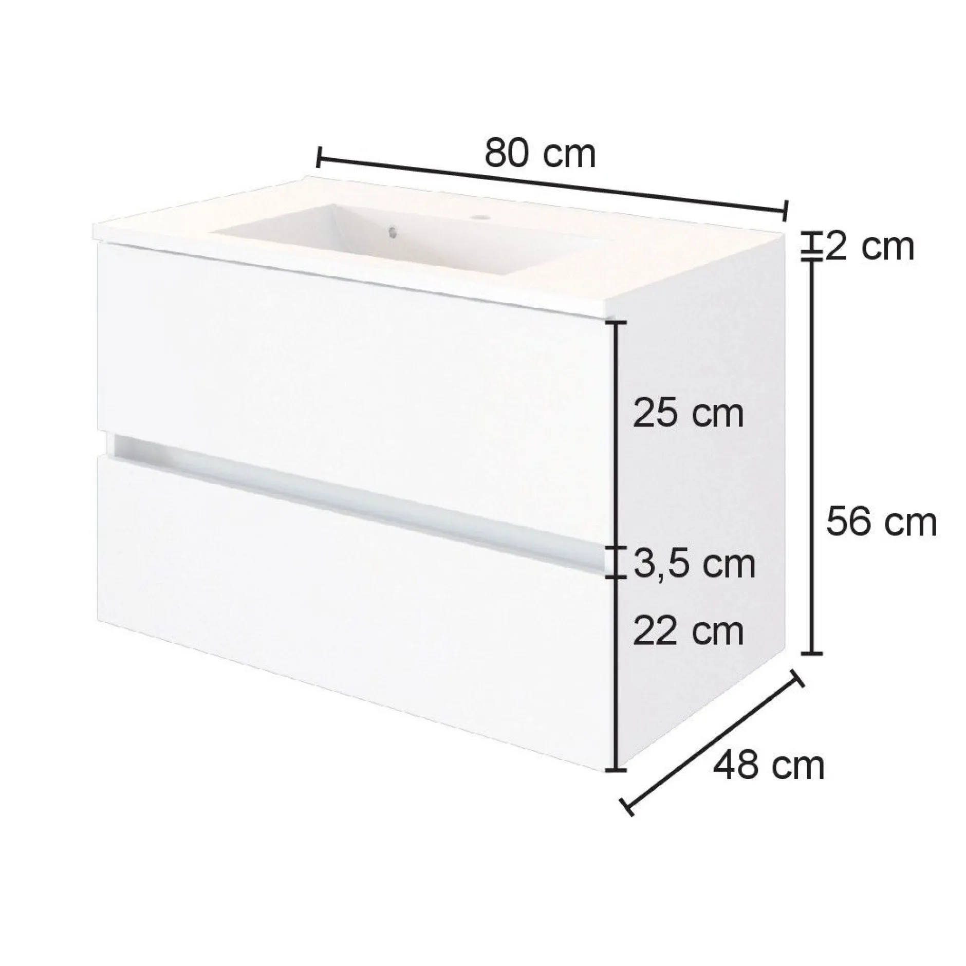 Waschtischunterschrank Luna 80cm 2 Schubladen - Eiche/grau