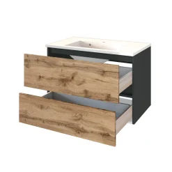 Waschtischunterschrank Luna 80cm 2 Schubladen - graphit/quecksilber