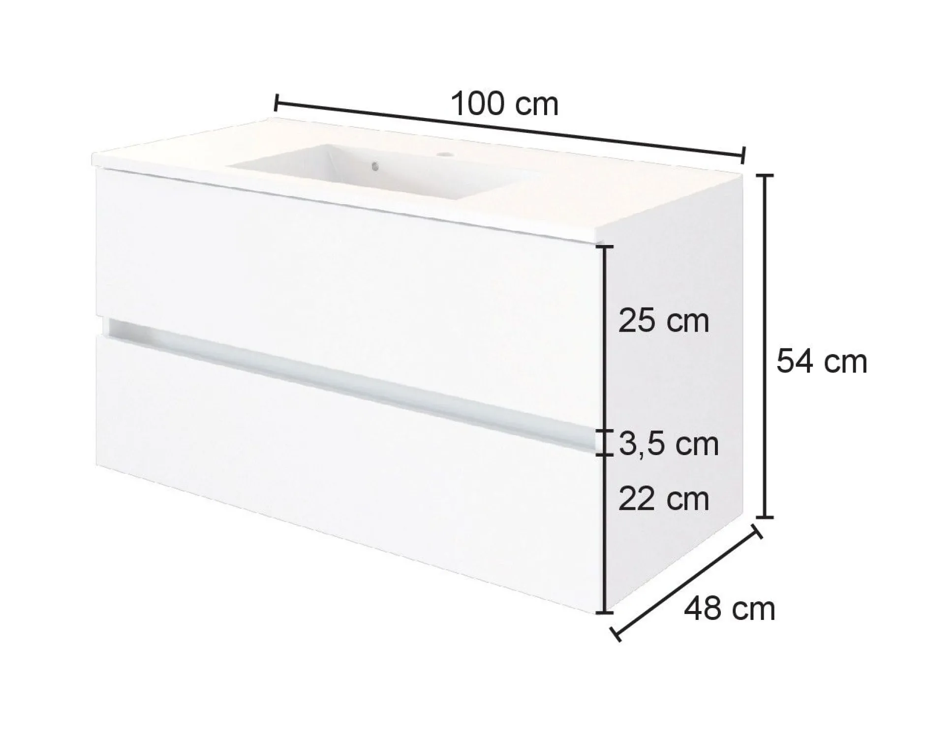 Waschtischunterschrank Luna 100cm 2 Schubladen - Eiche/weiß