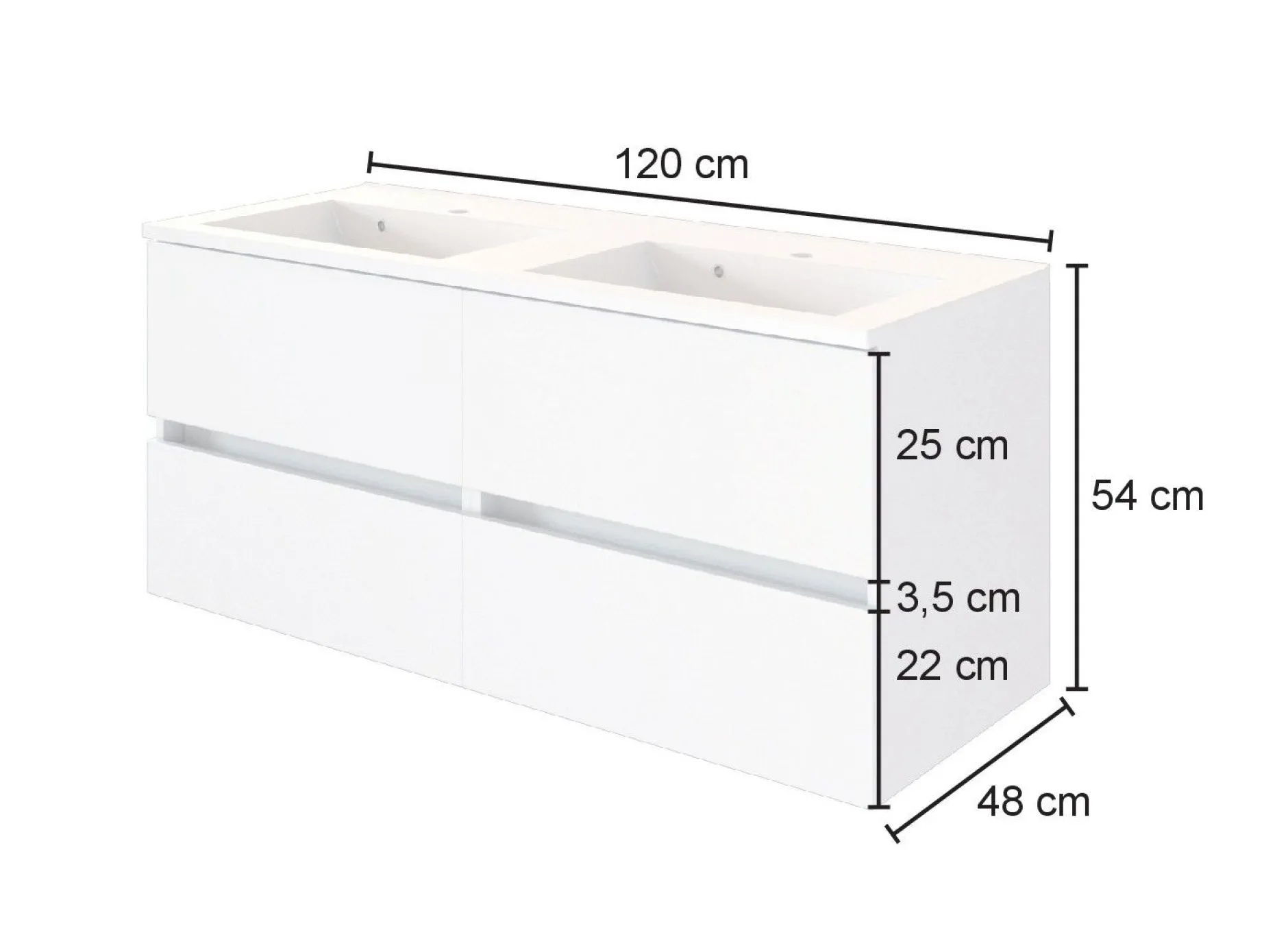 Waschtischunterschrank Luna 120cm mit Doppelwaschbecken und 4 Schubladen - Eiche/grau