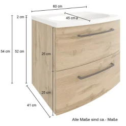 Waschtischunterschrank Malvo 60cm 2 Schubladen - Eiche/schwarz