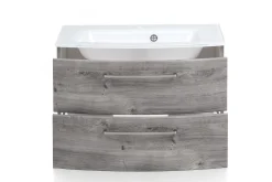 Waschtischunterschrank Stivan 80cm weißes Waschbecken - Eiche grau