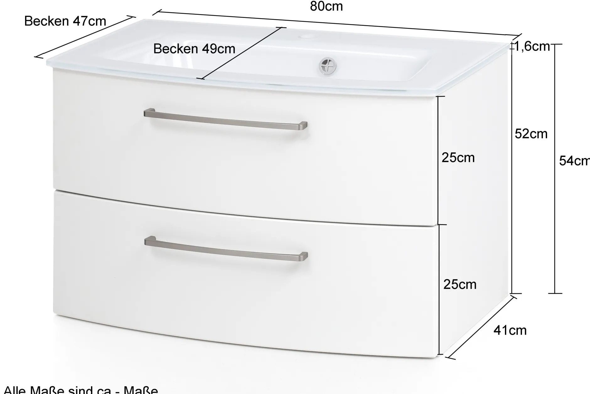 Waschtischunterschrank Stivan 80cm weißes Waschbecken - Eiche grau
