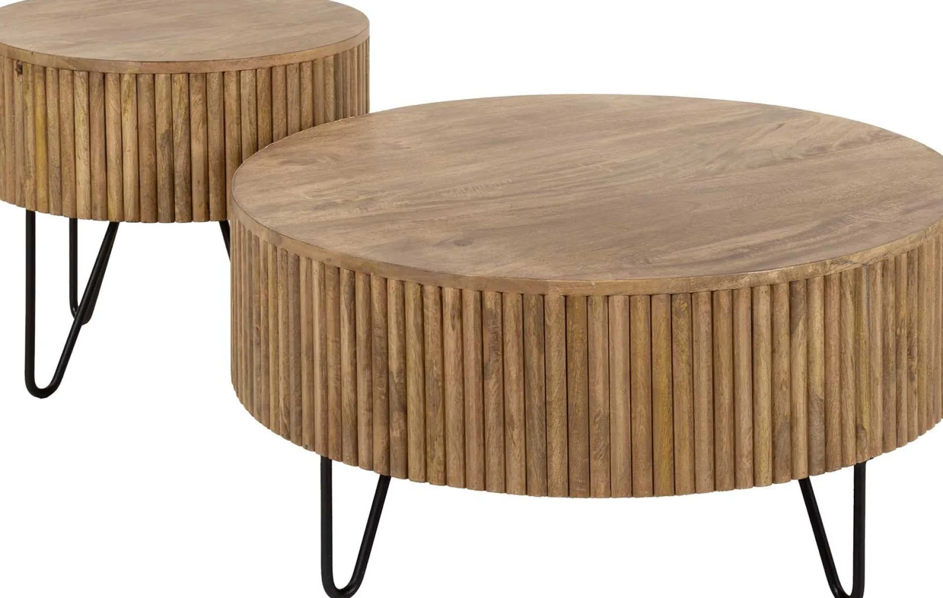 Wave Runde Mangoholz Couchtische Set/2 - Sand Finish