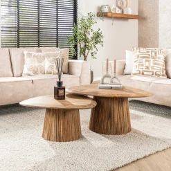 Wave Triangular Top Couchtisch Set/2 - Massiv Mango Sand