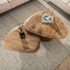 Wave Triangular Top Couchtisch Set/2 - Massiv Mango Sand