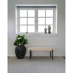 Weiße Bouclé-Bank mit schwarzen Beinen - 100x36x42,5 cm