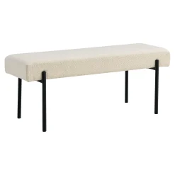 Weiße Bouclé-Bank mit schwarzen Beinen - 100x36x42,5 cm