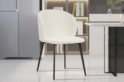 Weißer Bouclé-Stuhl Toledo | Metallbeine | H80 x B51 x T55 cm