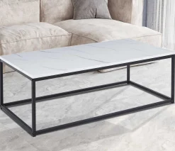 Weißes Marmordekor Couchtisch - Dallas | H-H 40 x B-L 120 x T-P 60 cm