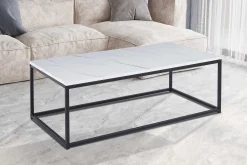 Weißes Marmordekor Couchtisch - Dallas | H-H 40 x B-L 120 x T-P 60 cm