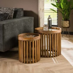 WesSatz von 2 Couchtischen - sandfarbenes Mangoholz