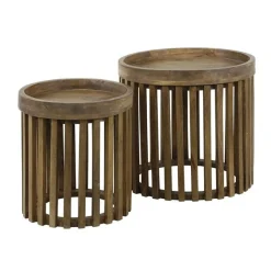WesSatz von 2 Couchtischen - sandfarbenes Mangoholz