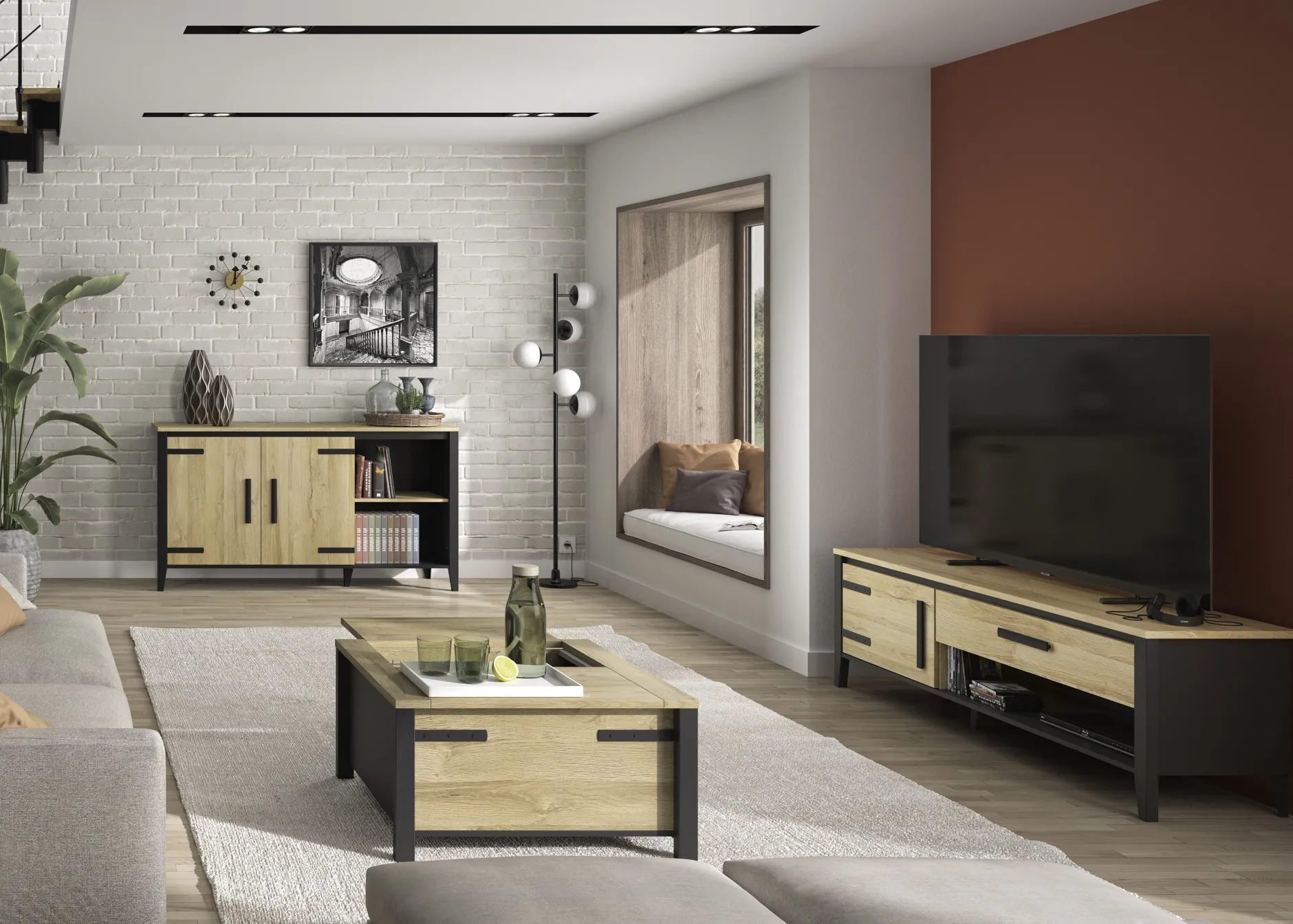 Wohnzimmerset Cork | Couchtisch, TV-Schrank, Sideboard | Gold Oak Design