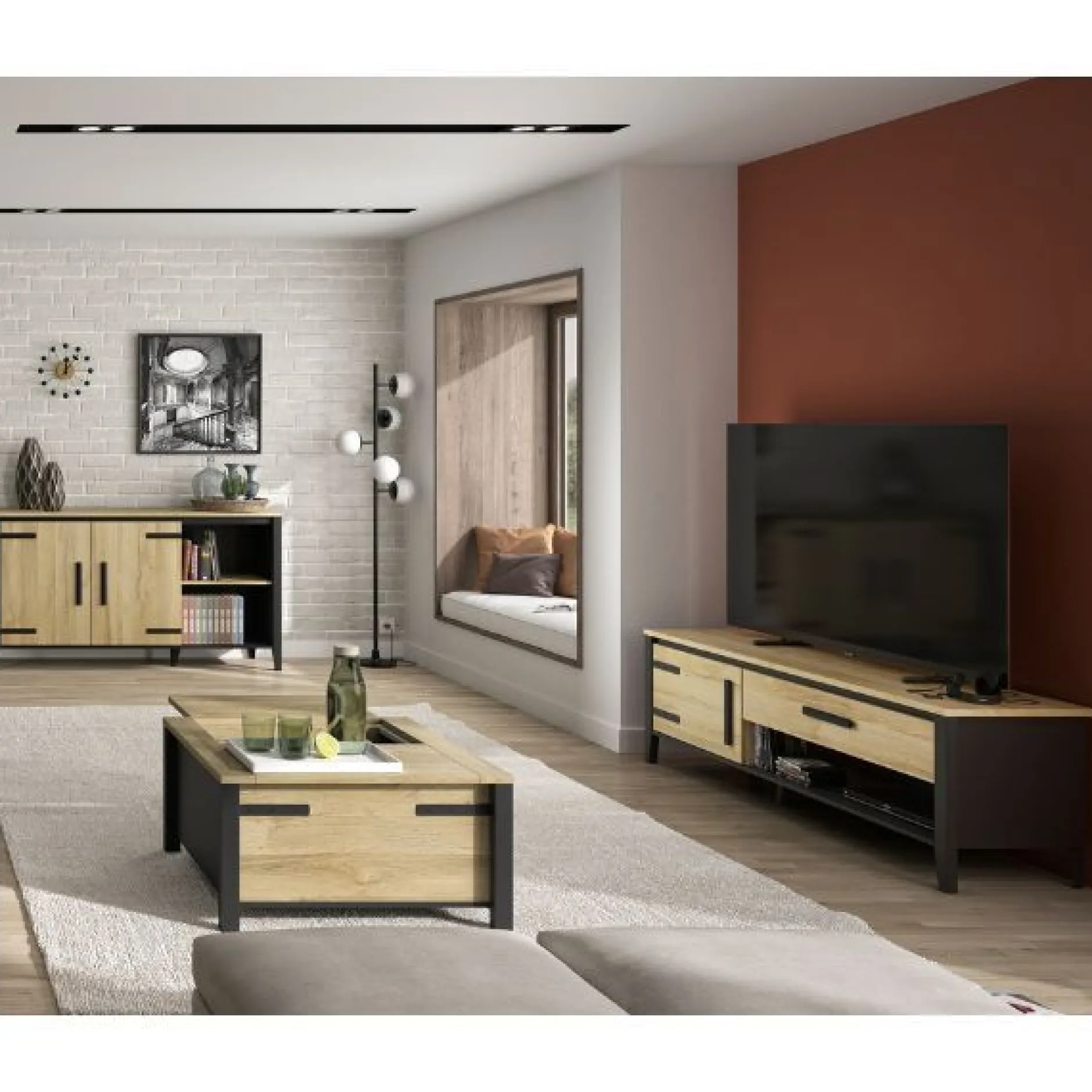 Wohnzimmerset Cork | Couchtisch, TV-Schrank, Sideboard | Gold Oak Design