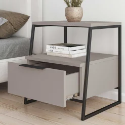 Woody Fashion Nachttisch | 100% Melamin beschichtet und Metallrahmen