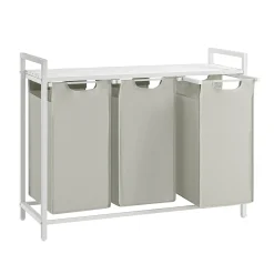 Wäschekorb mit Regal Polly | Drei Fächer | 92,5 x 33 x 72 cm | Weiß