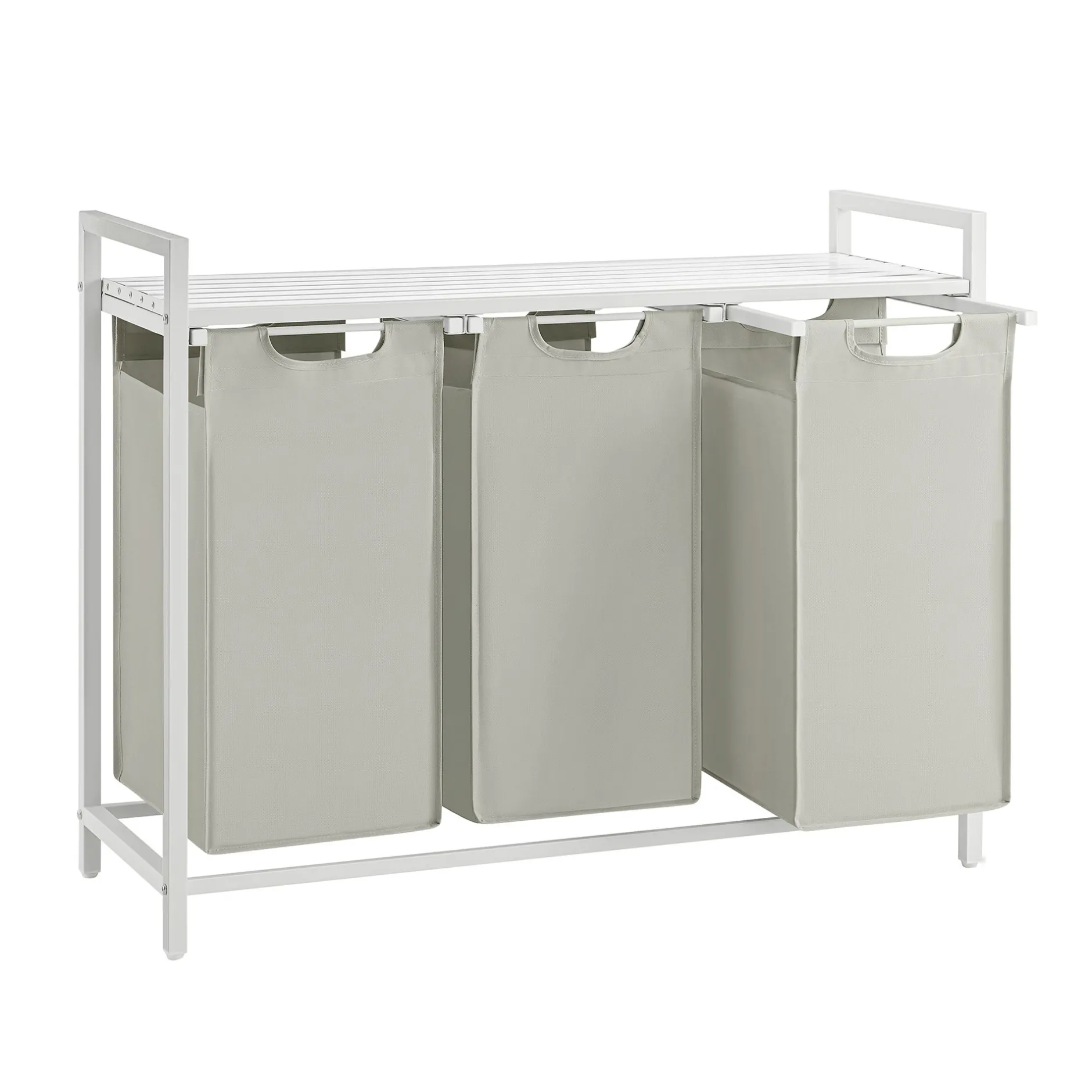 Wäschekorb mit Regal Polly | Drei Fächer | 92,5 x 33 x 72 cm | Weiß
