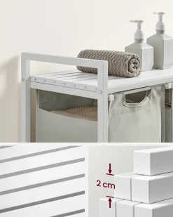 Wäschekorb mit Regal Polly | Drei Fächer | 92,5 x 33 x 72 cm | Weiß