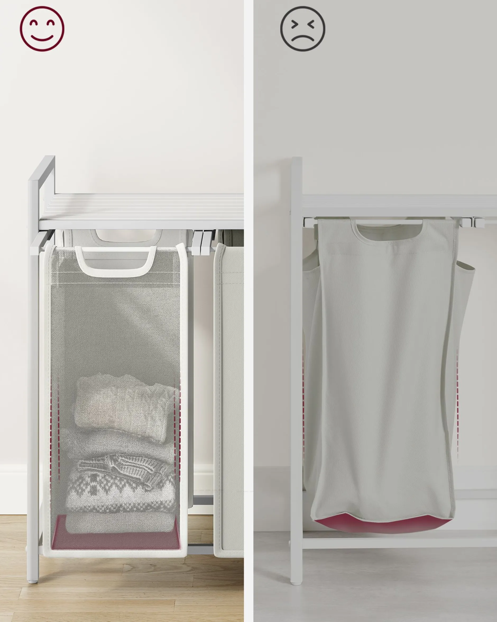 Wäschekorb mit Regal Polly | Drei Fächer | 92,5 x 33 x 72 cm | Weiß