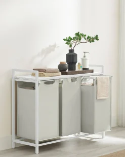 Wäschekorb mit Regal Polly | Drei Fächer | 92,5 x 33 x 72 cm | Weiß
