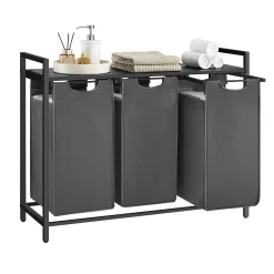 Wäschekorb mit Regal Polly | Drei Fächer | 92,5 x 33 x 72 cm | Grau