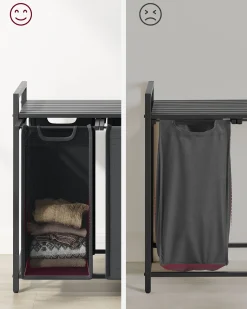 Wäschekorb mit Regal Polly | Drei Fächer | 92,5 x 33 x 72 cm | Grau