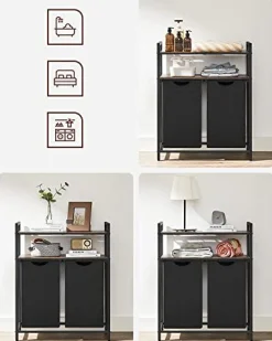 Wäschekorb mit Regal Polly | Zwei Fächer | Schwarz